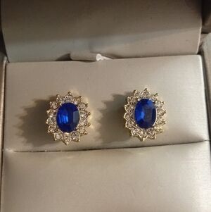 Elegant Blue and Gold Toned Stud Earrings